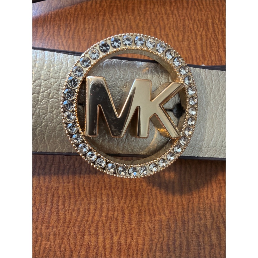 WOMEN'S MICHAEL KORS GOLDTONE‎ GENUINE LEATHER BELT WITH RHINESTONE BUCKLE 2X